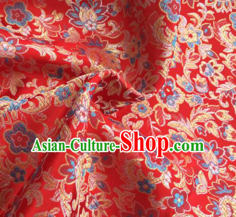 Chinese Traditional Flowers Pattern Red Brocade Fabric Silk Satin Fabric Hanfu Material