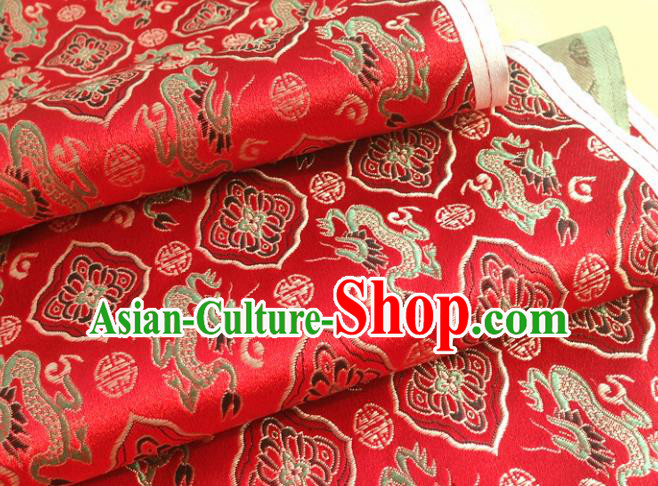 Chinese Traditional Lucky Dragon Pattern Red Brocade Fabric Silk Satin Fabric Hanfu Material