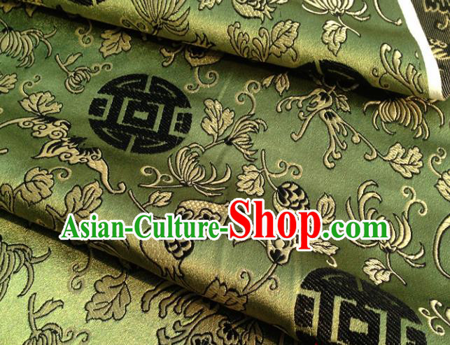 Chinese Traditional Chrysanthemum Pattern Green Brocade Fabric Silk Satin Fabric Hanfu Material