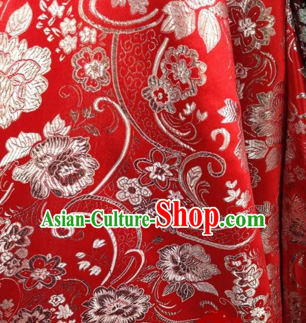 Chinese Traditional Peony Pattern Red Brocade Fabric Silk Tapestry Satin Fabric Hanfu Material