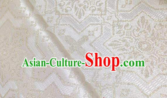 Japanese Traditional Pattern Kimono White Brocade Fabric Tapestry Satin Fabric Nishijin Material