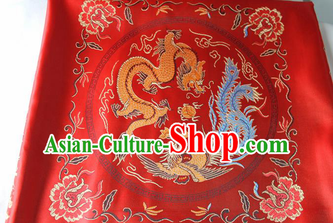 Chinese Traditional Dragon Phoenix Pattern Red Brocade Fabric Silk Tapestry Satin Fabric Hanfu Material