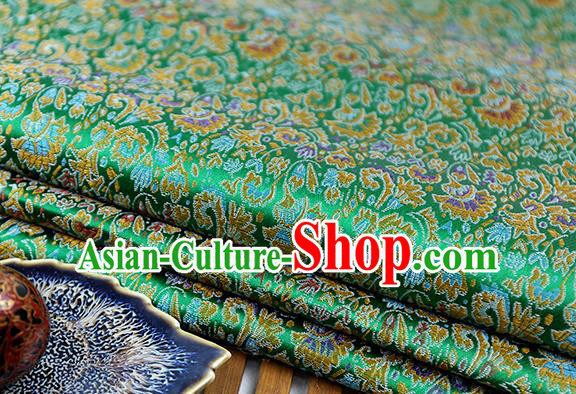 Chinese Traditional Celosia Cristata Pattern Green Brocade Fabric Silk Tapestry Satin Fabric Hanfu Material