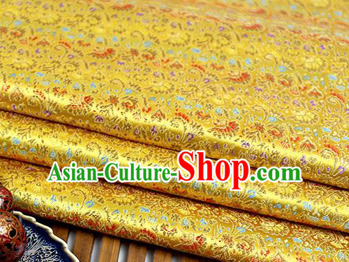 Chinese Traditional Celosia Cristata Pattern Golden Brocade Fabric Silk Tapestry Satin Fabric Hanfu Material