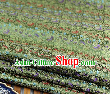 Chinese Traditional Celosia Cristata Pattern Olive Green Brocade Fabric Silk Tapestry Satin Fabric Hanfu Material