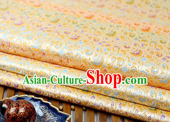 Chinese Traditional Celosia Cristata Pattern Yellow Brocade Fabric Silk Tapestry Satin Fabric Hanfu Material