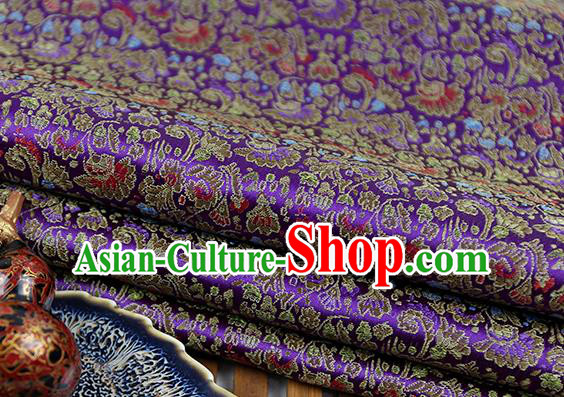 Chinese Traditional Celosia Cristata Pattern Purple Brocade Fabric Silk Tapestry Satin Fabric Hanfu Material