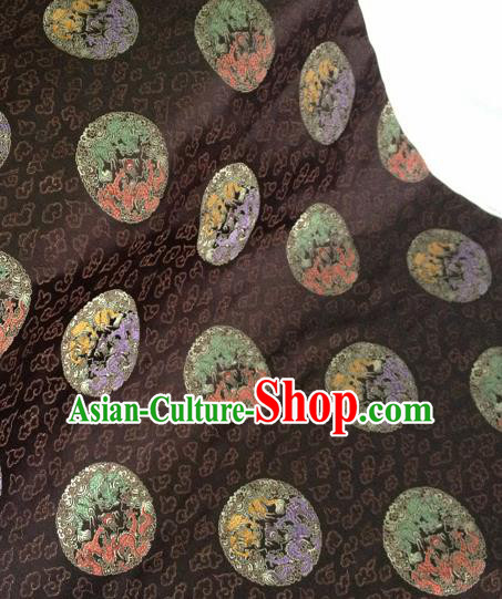 Chinese Traditional Round Dragon Pattern Brown Brocade Fabric Silk Tapestry Satin Fabric Hanfu Material