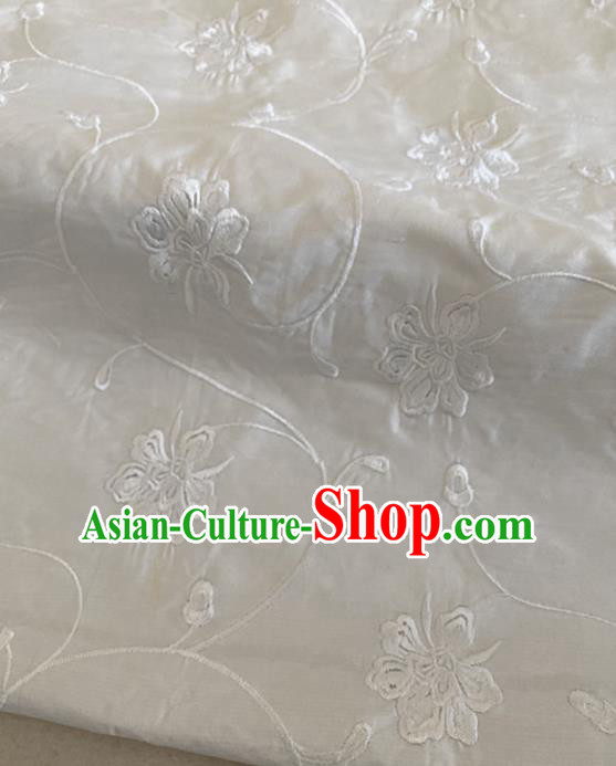 Chinese Traditional Embroidered Peony Pattern White Silk Fabric Hanfu Gambiered Guangdong Gauze Material