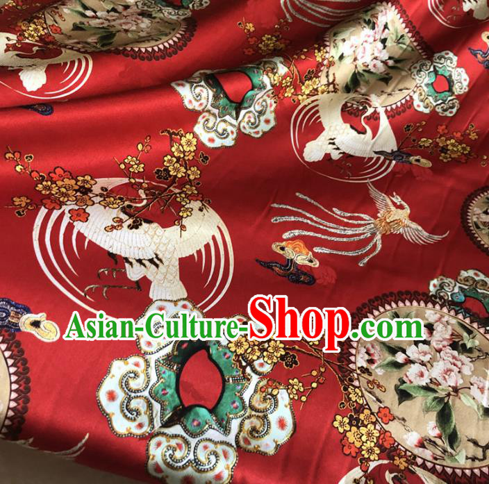 Chinese Traditional Phoenix Plum Pattern Red Silk Fabric Hanfu Brocade Material