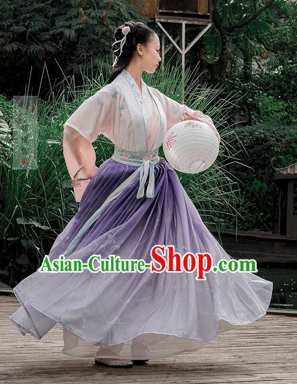 Chinese Ancient Maidservants Embroidered Dress Traditional Song Dynasty Female Costumes for Women