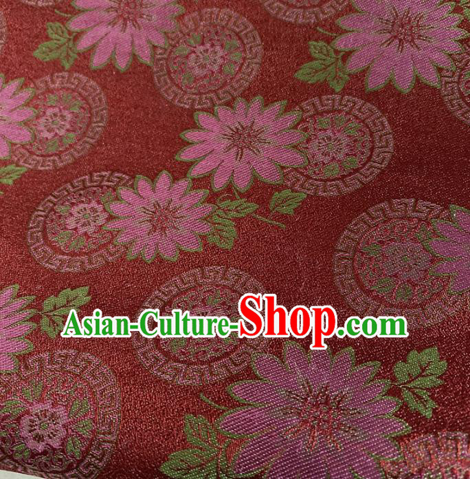 Chinese Traditional Flowers Pattern Purplish Red Silk Fabric Hanfu Gambiered Guangdong Gauze Material