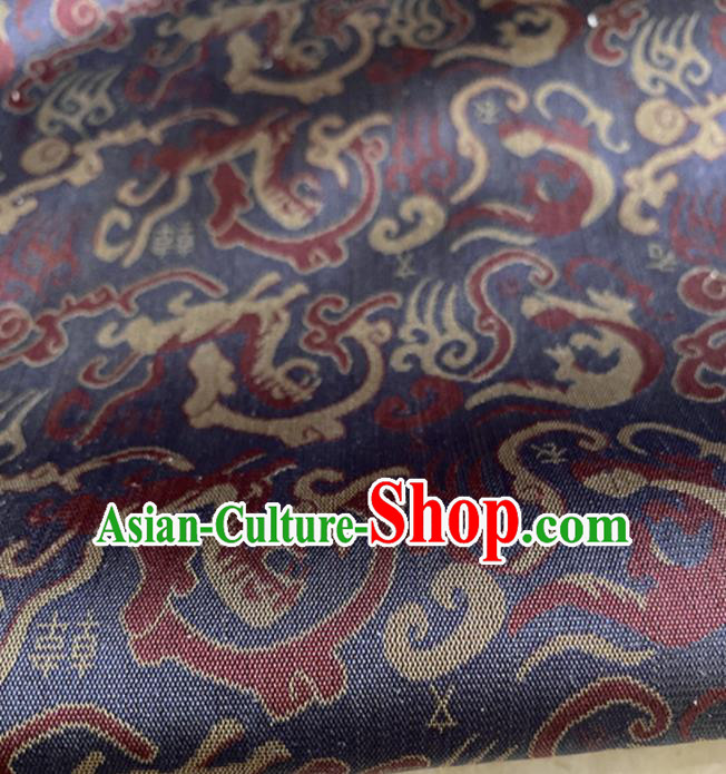 Chinese Traditional Dragon Pattern Navy Silk Fabric Hanfu Gambiered Guangdong Gauze Material