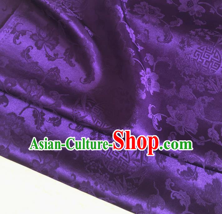 Chinese Traditional Twine Flowers Pattern Purple Silk Fabric Hanfu Brocade Material