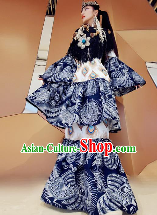 Chinese Traditional National Batik Dress Tang Suit Mandarin Sleeve Dress for Women