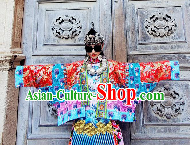 Chinese Traditional Red Brocade Jacket Tang Suit Outer Garment Costume for Women