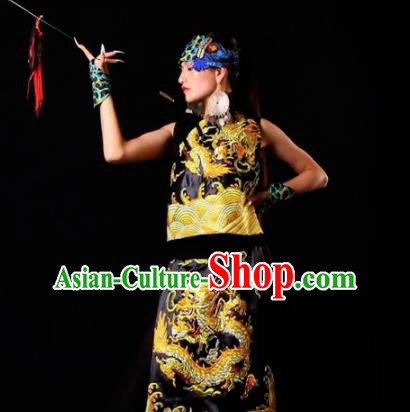 Chinese Traditional Embroidered Black Vest Tang Suit Waistcoat Costume for Women