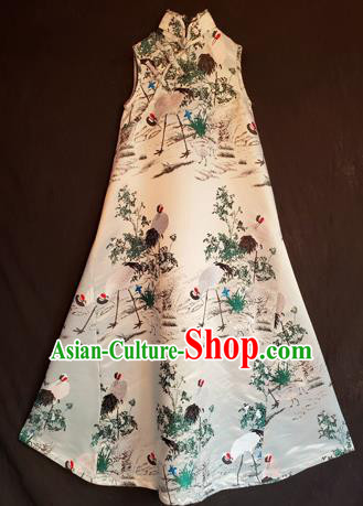 Chinese Traditional National White Brocade Qipao Dress Tang Suit Cheongsam Costume for Women