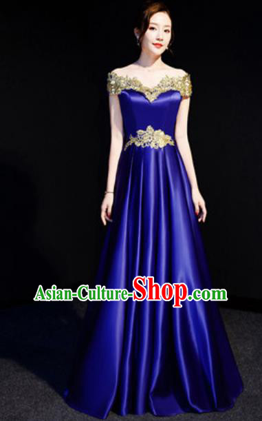 Top Compere Royalblue Flat Shoulder Full Dress Evening Party Costume for Women