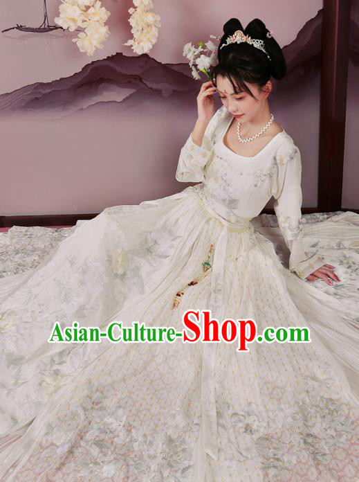 Chinese Tang Dynasty Court Maid Embroidered Dress Traditional Ancient Royal Princess Costumes for Women