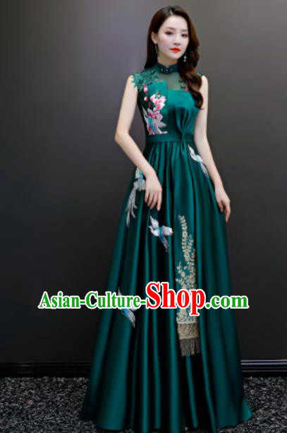 Top Compere Catwalks Embroidered Deep Green Full Dress Evening Party Costume for Women