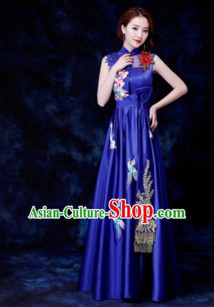 Chinese Traditional Chorus Royalblue Qipao Dress Compere Cheongsam Costume for Women