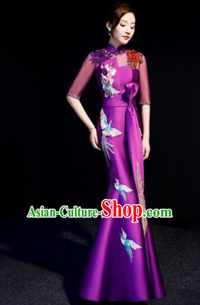 Top Compere Embroidered Purple Full Dress Evening Party Costume for Women