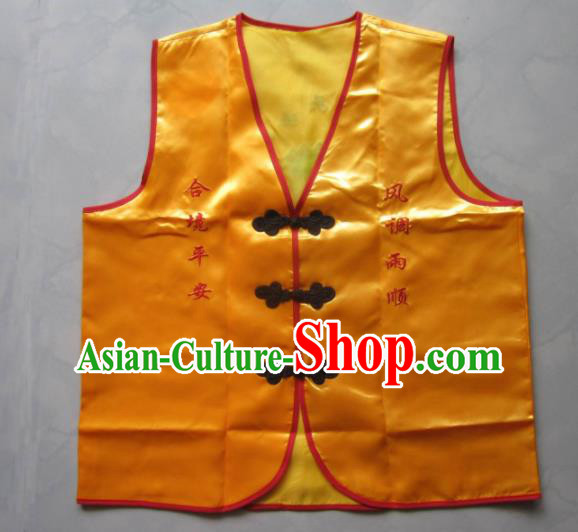 Chinese National Monk Embroidered Golden Vest Traditional Buddhism Rites Costume for Men