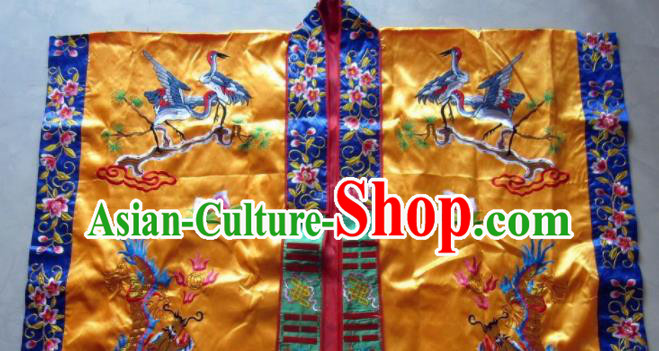 Chinese National Quanzhen Golden Taoist Frock Embroidered Cranes Cassock Traditional Taoism Rites Costume for Men