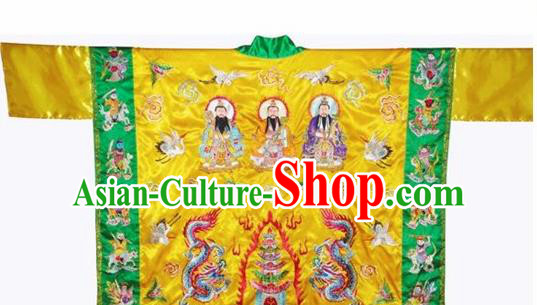 Chinese National Quanzhen Taoist Frock Embroidered Golden Cassock Traditional Taoism Rites Costume for Men