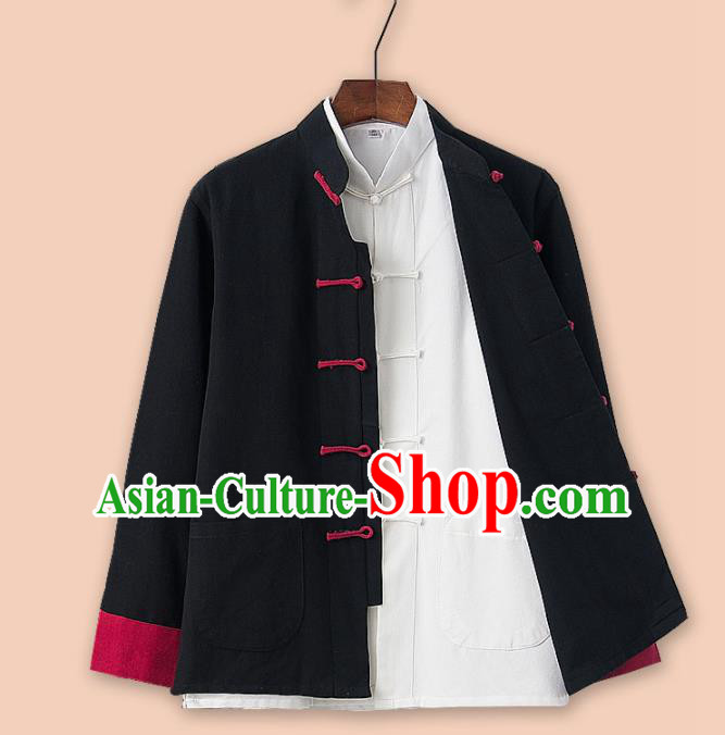 Chinese National Tang Suit Black Jacket and Shirt Traditional Martial Arts Costumes for Men