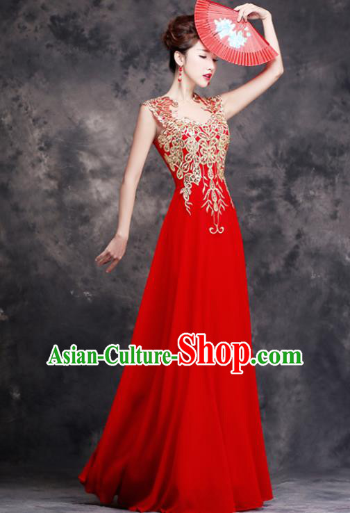 Top Compere Catwalks Chorus Red Full Dress Evening Party Compere Costume for Women