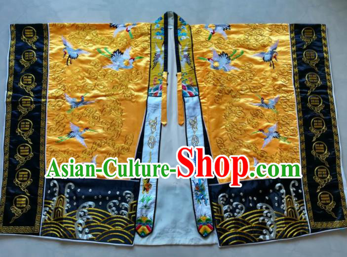 Chinese National Taoist Embroidered Cranes Yellow Priest Frock Cassock Traditional Taoism Rites Costume for Men