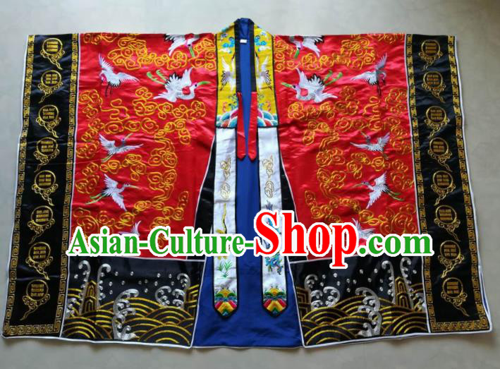 Chinese National Taoist Embroidered Cranes Red Priest Frock Cassock Traditional Taoism Rites Costume for Men