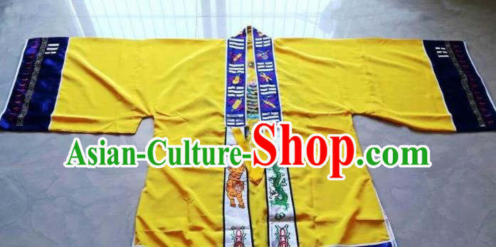 Chinese National Quanzhen Taoist Yellow Frock Cassock Traditional Taoism Rites Costume for Men