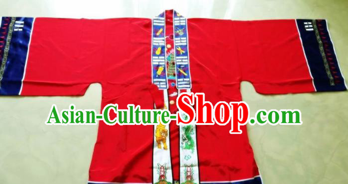 Chinese National Quanzhen Taoist Red Frock Cassock Traditional Taoism Rites Costume for Men