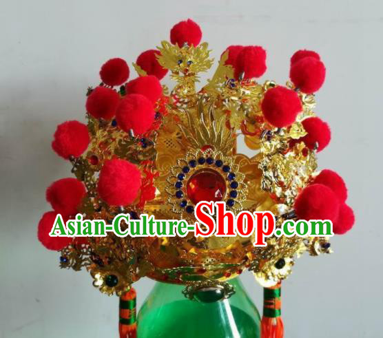 Chinese Traditional God Statue Golden Hat Taoism Royal Highness Headwear