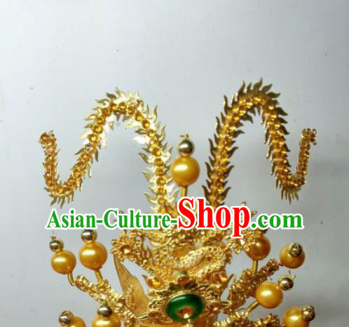 Chinese Traditional God Crown Prince Statue Golden Hat Taoism Deity Headwear