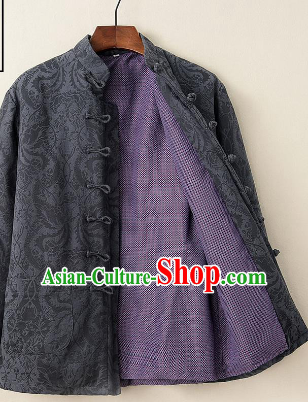 Chinese National Tang Suit Grey Cotton Padded Coat Traditional Tai Chi Jacket Costumes for Women