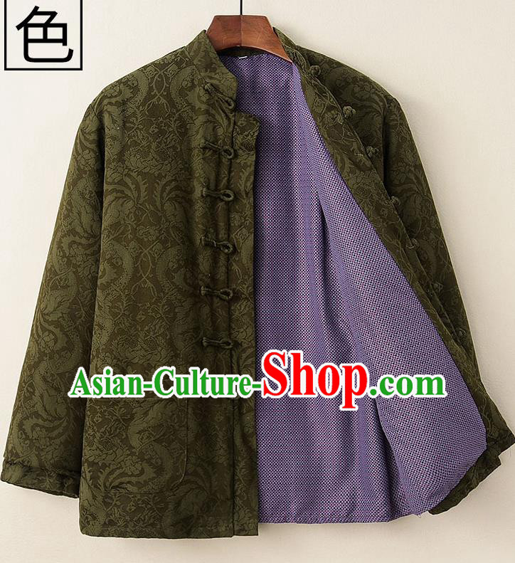 Chinese National Tang Suit Olive Green Cotton Padded Coat Traditional Tai Chi Jacket Costumes for Women