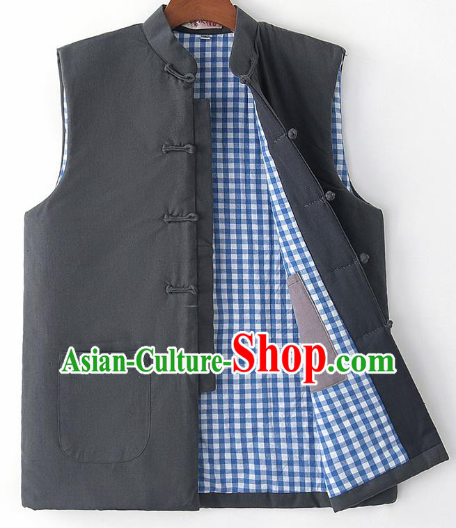 Chinese National Tang Suit Grey Vest Traditional Martial Arts Waistcoat Costumes for Men