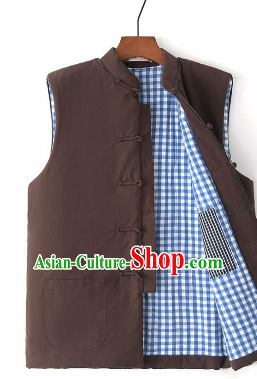 Chinese National Tang Suit Brown Vest Traditional Martial Arts Waistcoat Costumes for Men