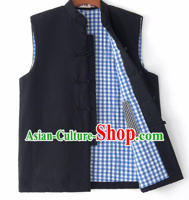 Chinese National Tang Suit Black Vest Traditional Martial Arts Waistcoat Costumes for Men