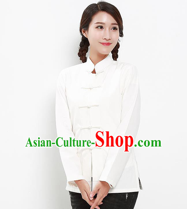 Chinese National Tang Suit White Blouse Traditional Martial Arts Shirt Costumes for Women