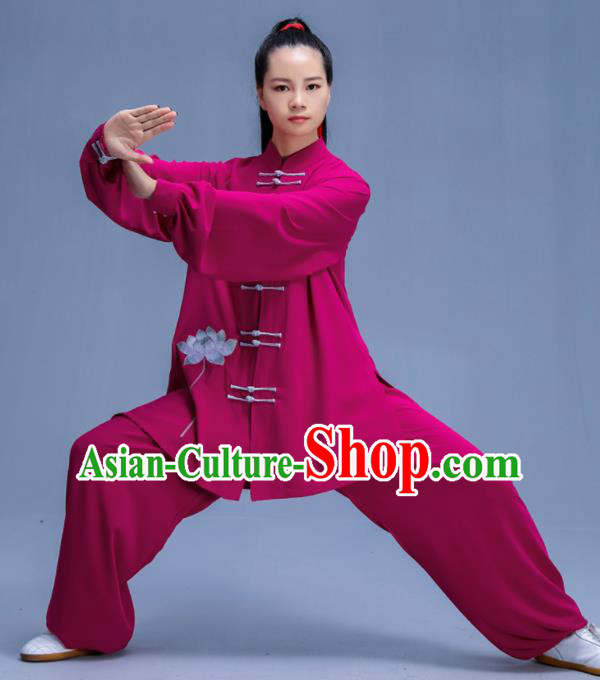 Chinese Traditional Kung Fu Embroidered Lotus Rosy Garment Outfits Martial Arts Stage Show Costumes for Women