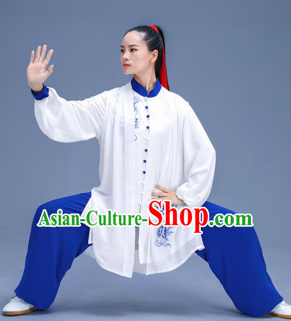 Chinese Traditional Kung Fu Training Embroidered Peony White Garment Outfits Martial Arts Stage Show Costumes for Women