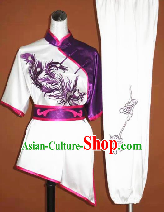 Chinese Tai Chi Embroidered Purple Phoenix Garment Outfits Traditional Kung Fu Martial Arts Training Costumes for Women