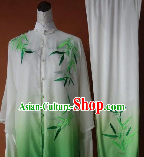 Chinese Tai Chi Changquan Embroidered Bamboo Green Garment Outfits Traditional Kung Fu Martial Arts Costumes for Adult