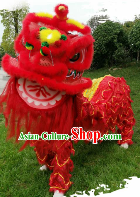 Chinese Traditional Lion Dance Competition Red Fur Lion Head Top Lion Dance Costumes for Adult