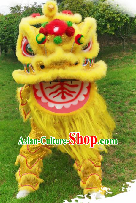 Chinese Traditional Lion Dance Competition Yellow Fur Lion Head Top Lion Dance Costumes for Adult